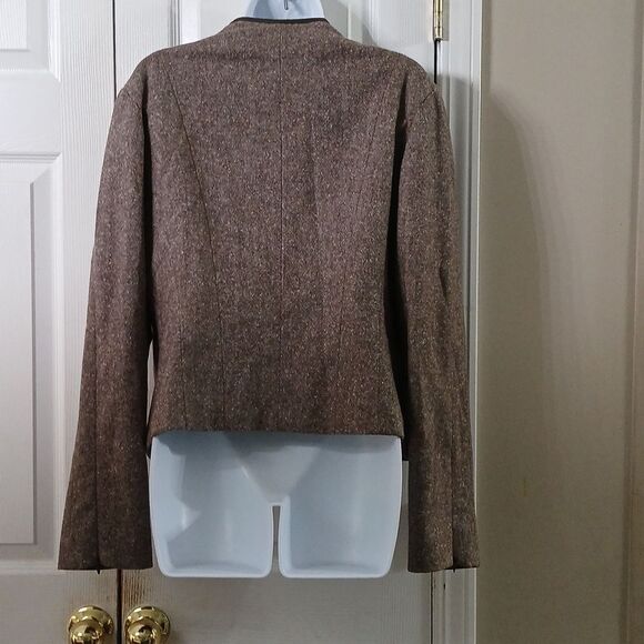 Kenneth Cole brown tweed wool blend zip front lightweight jacket Sz 14 NWOT - Picture 4 of 6